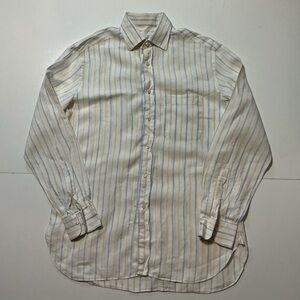 Ermenegildo Zegna 100% Linen Striped Pocket Button Front Long Sleeve Mens Shirt